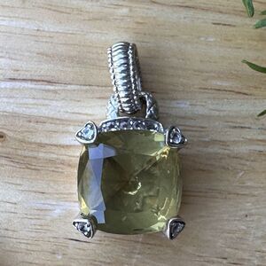 Pendant Faceted Citrine Gemstone 1.25"‎ Square CZ Accents 925 Sterling 12.4g